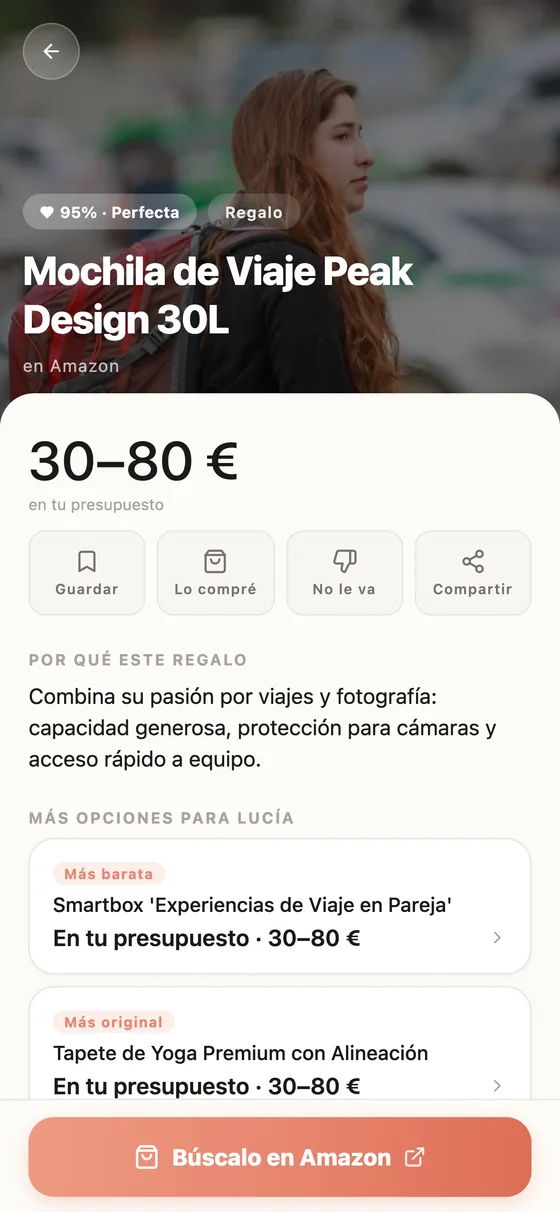 El detalle de un regalo, con el porqué y el enlace a la tienda