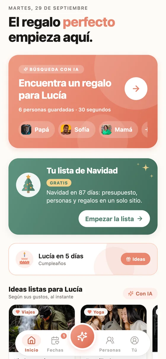 Inicio con la lista de Navidad y las próximas ocasiones