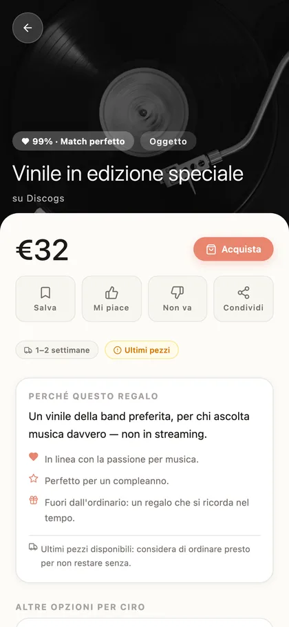 Dettaglio regalo con motivazioni